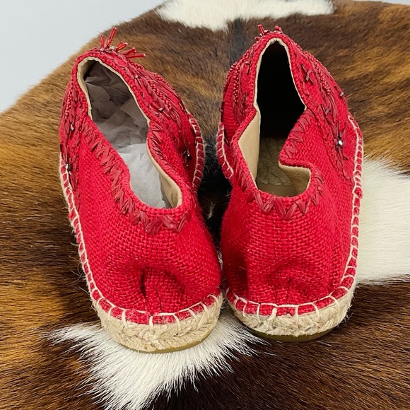 Antik Batik for Johnny Was Tori Espadrille in Red Jute Embroidered Sequins SZ 6 - Picture 4 of 6